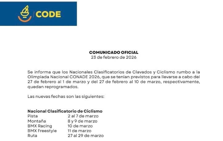 MUEVEN AL 27 DE MARZO CLASIFICATORIO NACIONAL DE CICLISMO 