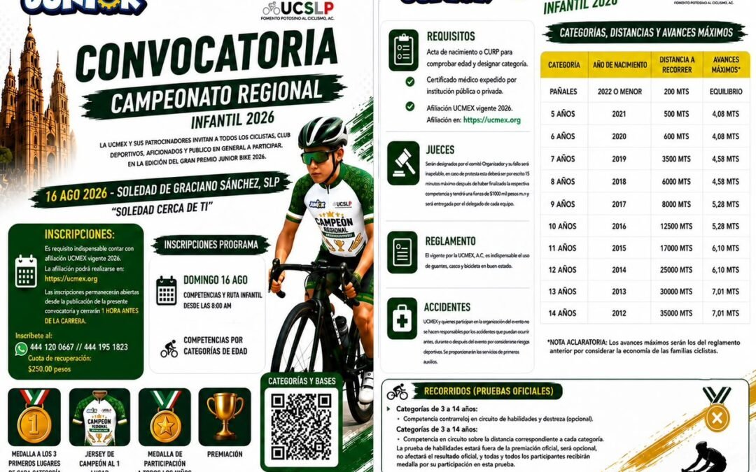 ABREN CONVOCATORIA PARA EL CAMPEONATO REGIONAL INFANTIL 2026 DE CICLISMO EN SOLEDAD DE GRACIANO SÁNCHEZ