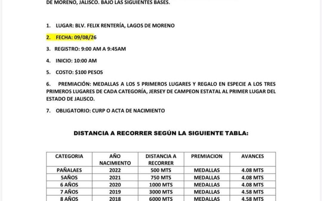 LAGOS DE MORENO CONVOCA A CARRERA DE FERIA Y CAMPEONATO ESTATAL DE CICLISMO INFANTIL 2026